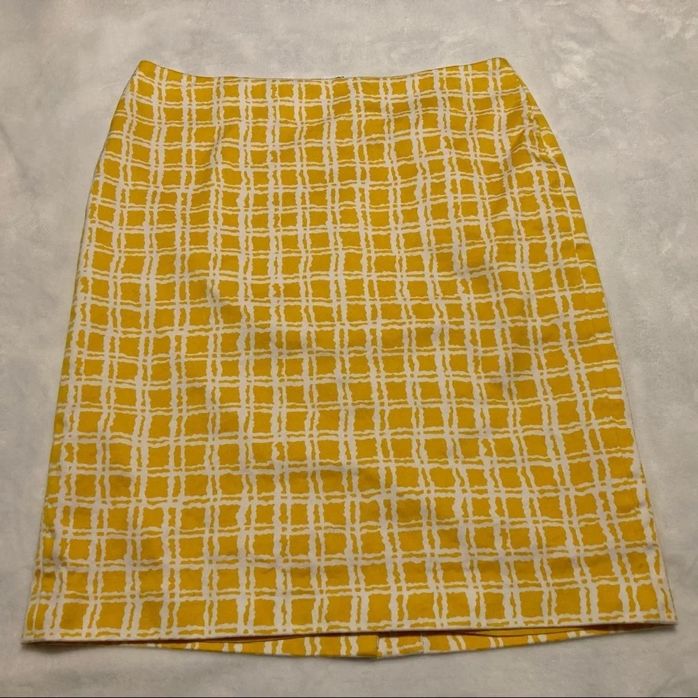 Talbots Petites Yellow & White Lined Window Pane Plaid Pencil Skirt 6P